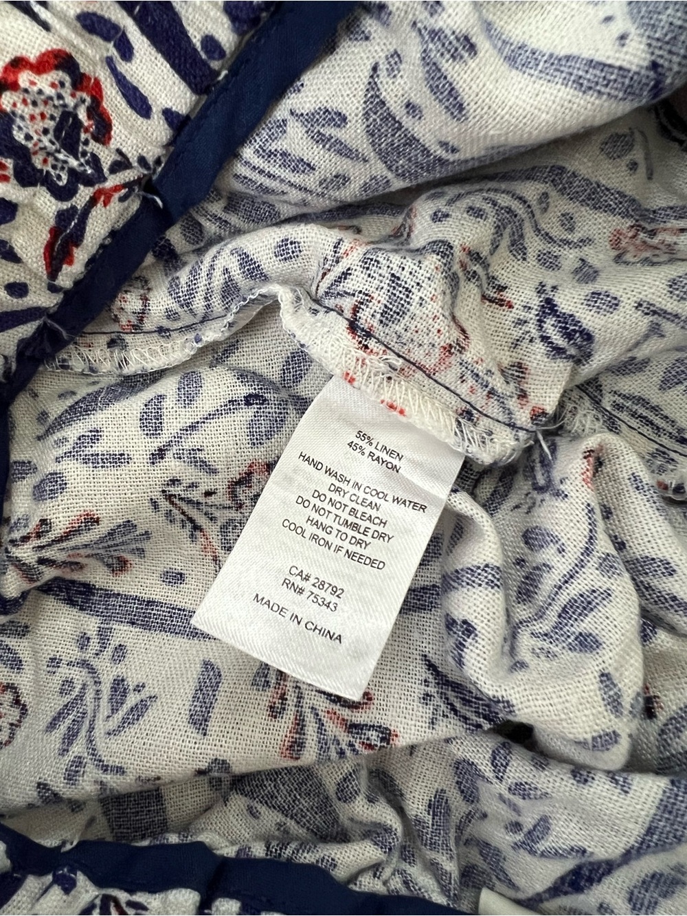 Joie Linen Blend High Waist Shorts Boho Blue Floral Print Beaded Size Medium - Picture 5 of 6